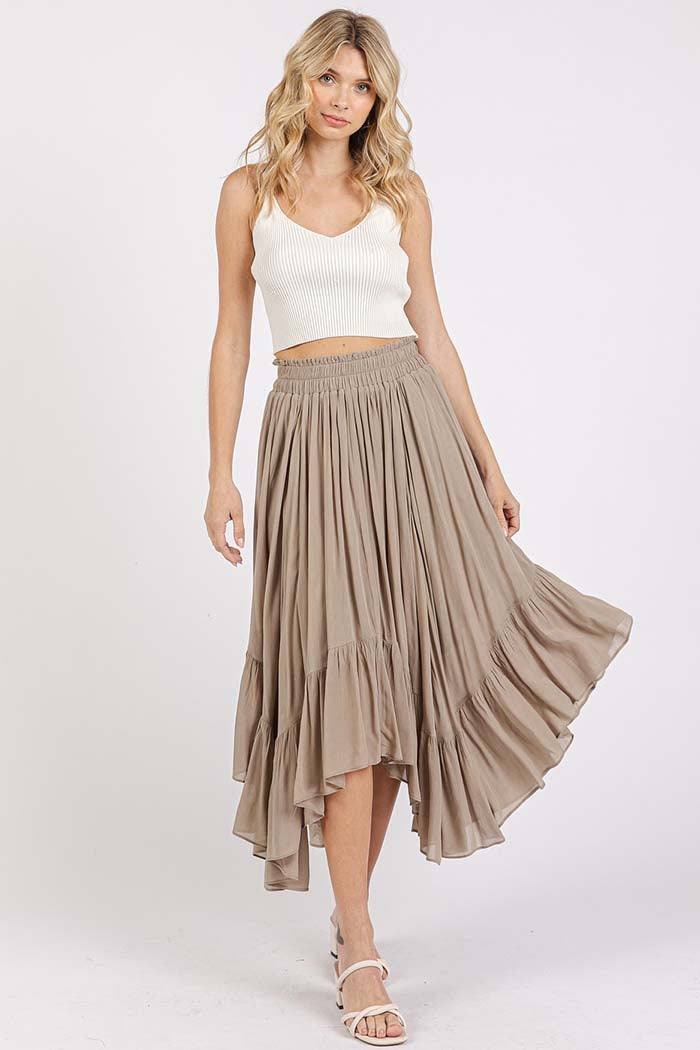 Handkerchief Hem Ruffle Midi Skirt