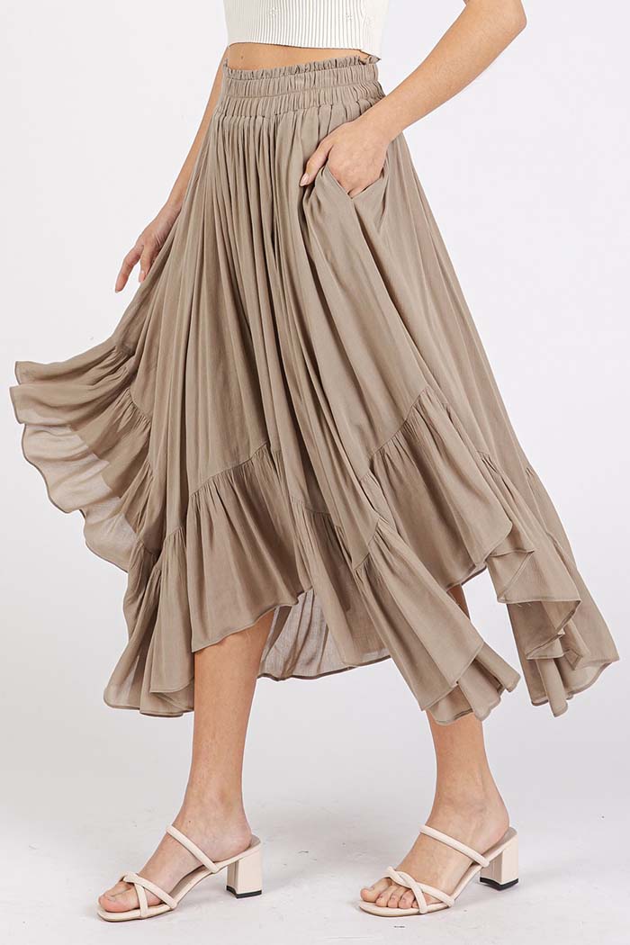Handkerchief Hem Ruffle Midi Skirt