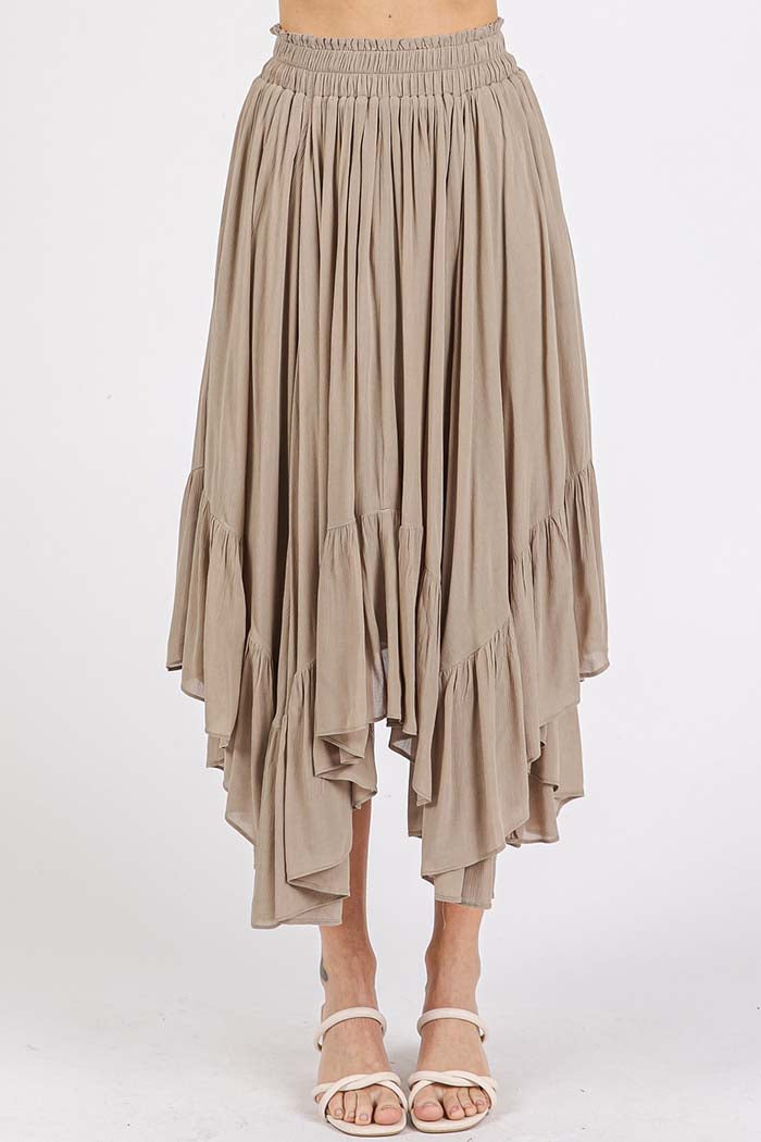 Handkerchief Hem Ruffle Midi Skirt