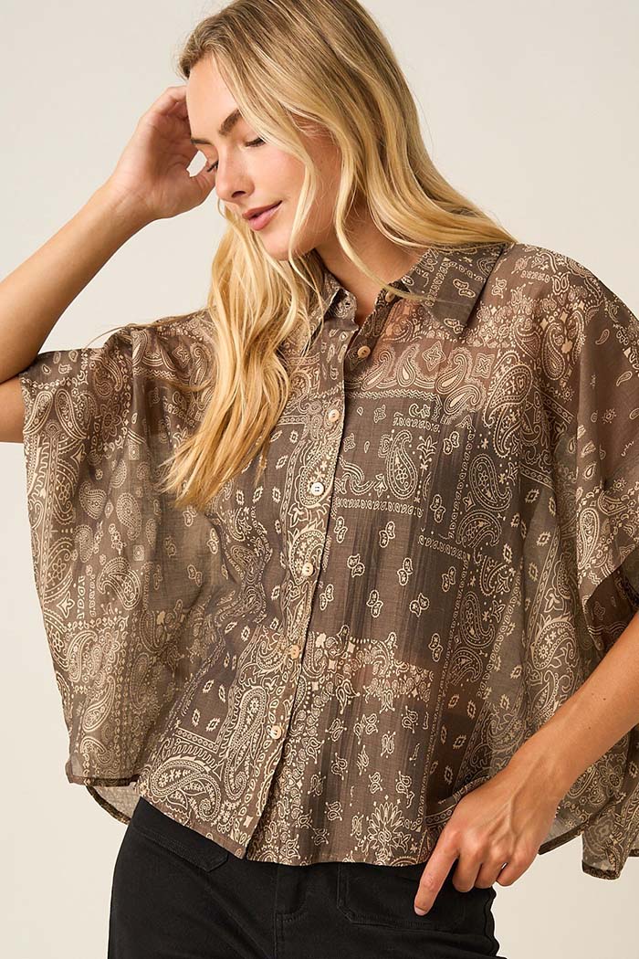 Paisley Bandana Print Dolman Blouse