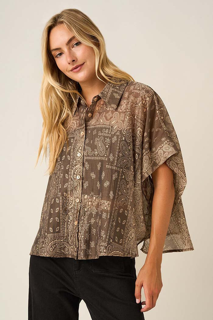 Paisley Bandana Print Dolman Blouse