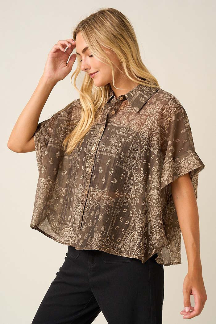 Paisley Bandana Print Dolman Blouse