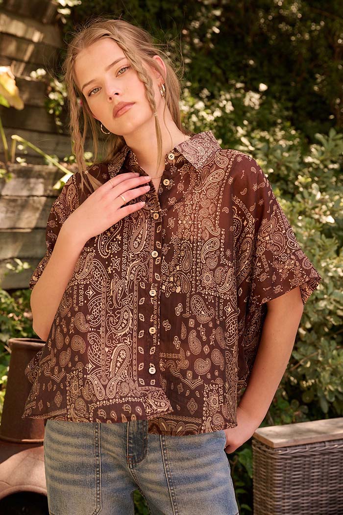Paisley Bandana Print Dolman Blouse