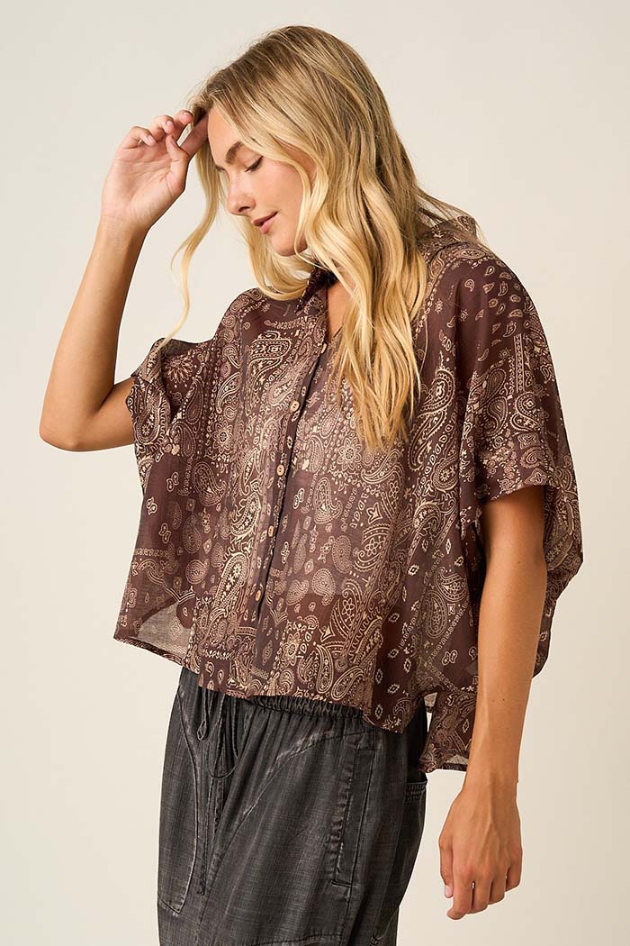 Paisley Bandana Print Dolman Blouse