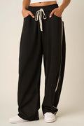 Lace Trim Barrel Leg Drawstring Pants