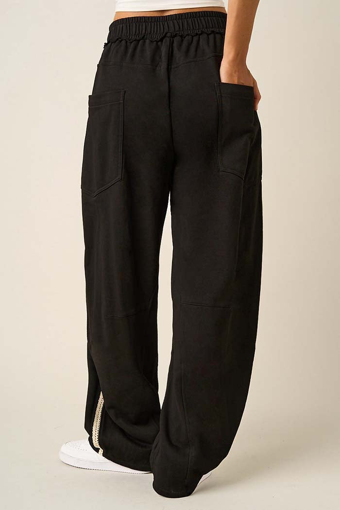 Lace Trim Barrel Leg Drawstring Pants