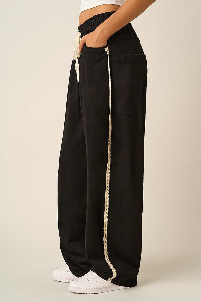 Lace Trim Barrel Leg Drawstring Pants