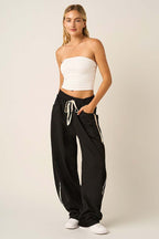 Lace Trim Barrel Leg Drawstring Pants