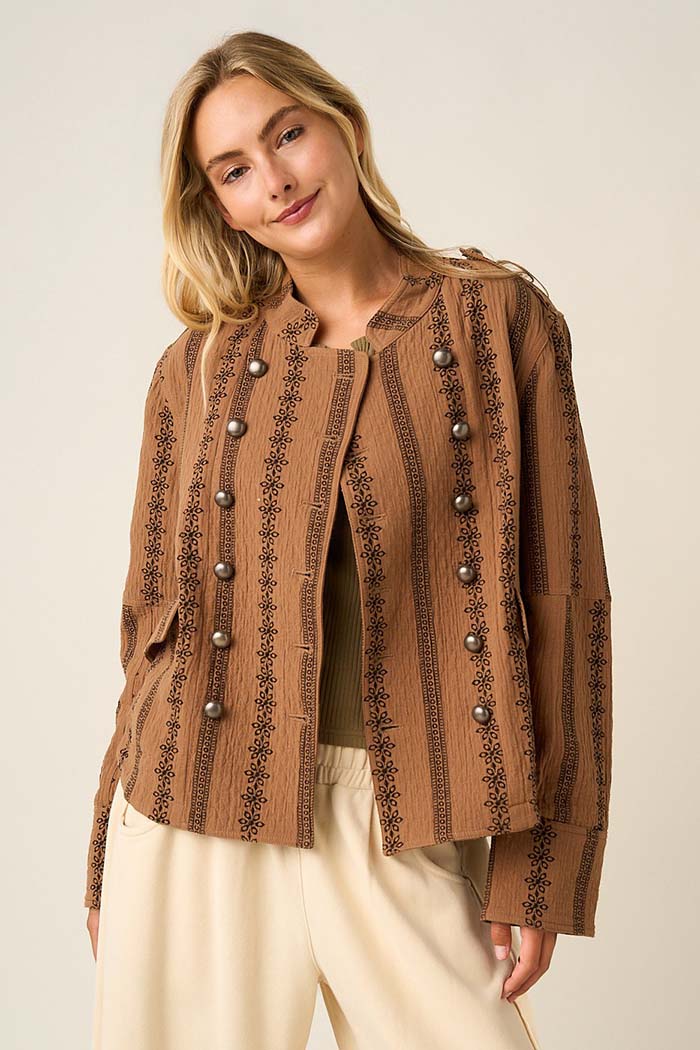 Floral Ornament Quilted Military Jacket