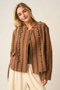 Floral Ornament Quilted Military Jacket