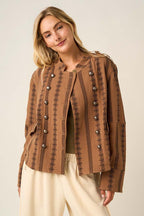 Floral Ornament Quilted Military Jacket
