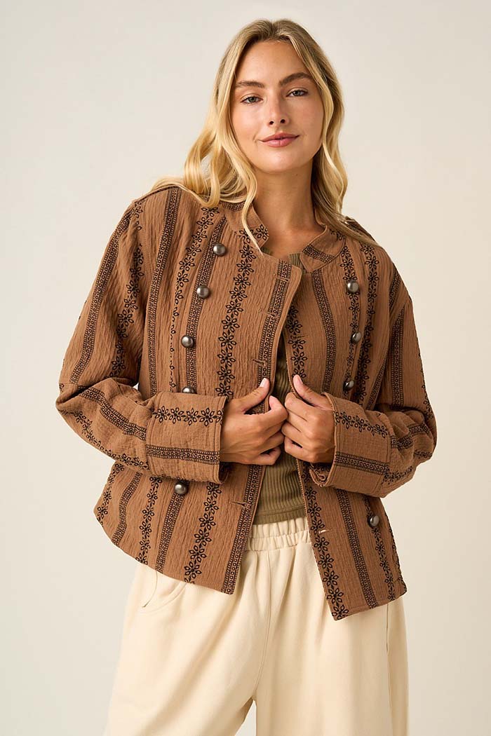 Floral Ornament Quilted Military Jacket