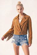 Western Fringe Faux Suede Moto Jacket