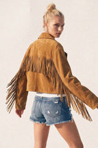 Western Fringe Faux Suede Moto Jacket