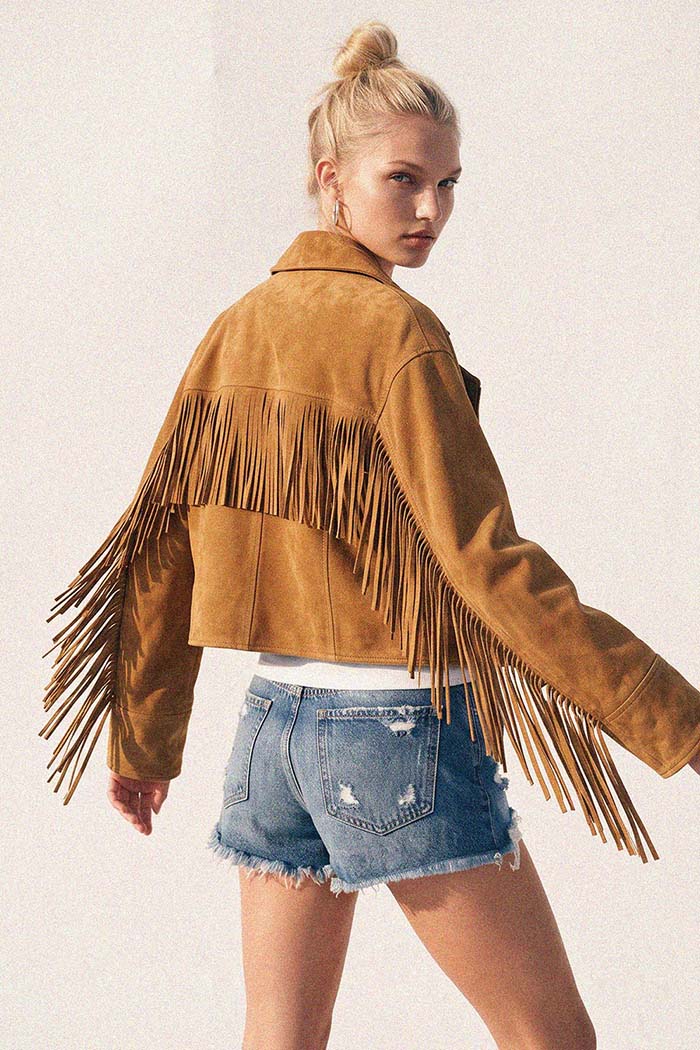 Western Fringe Faux Suede Moto Jacket
