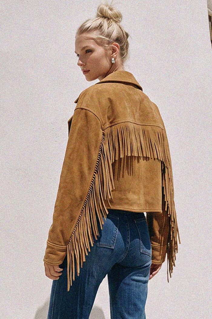 Western Fringe Faux Suede Moto Jacket