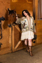 Vintage Horse Print Cropped Kimono