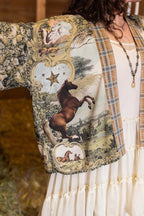 Vintage Horse Print Cropped Kimono