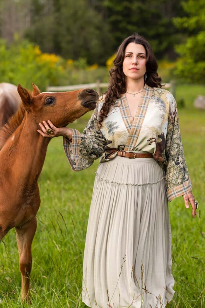 Vintage Horse Print Cropped Kimono