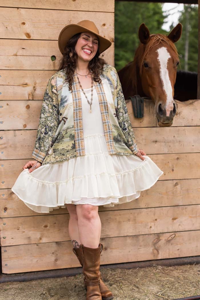 Vintage Horse Print Cropped Kimono