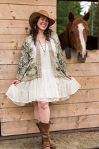 Vintage Horse Print Cropped Kimono