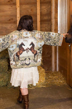 Vintage Horse Print Cropped Kimono