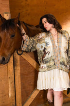 Vintage Horse Print Cropped Kimono