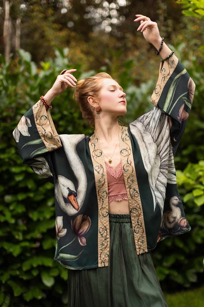 Swan & Feather Cropped Kimono
