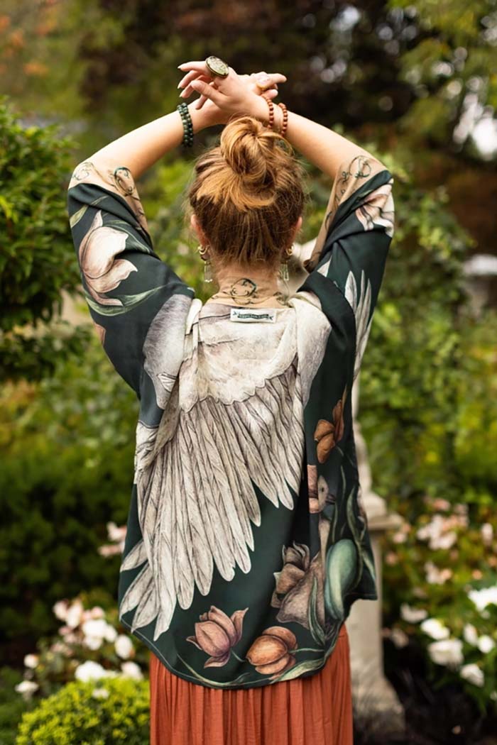 Swan & Feather Cropped Kimono