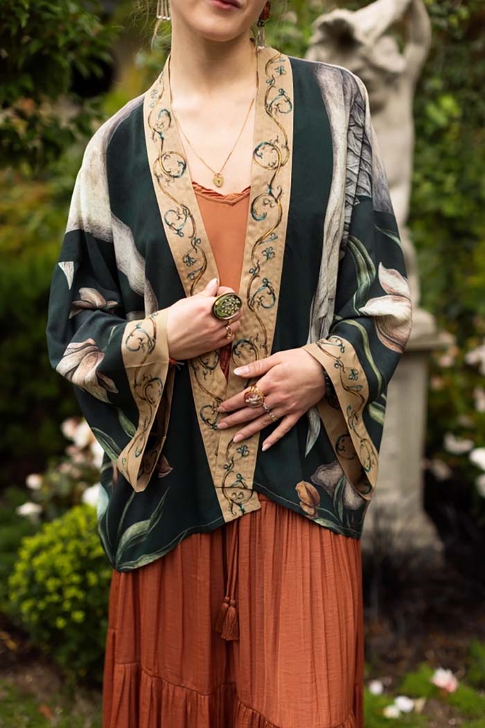 Swan & Feather Cropped Kimono