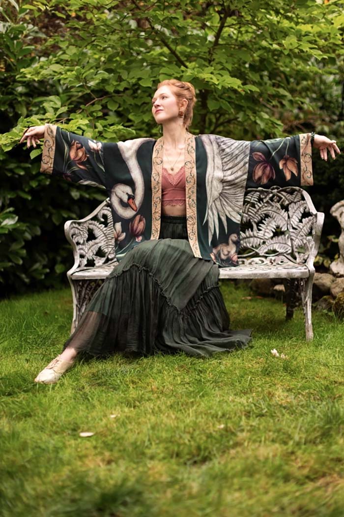 Swan & Feather Cropped Kimono