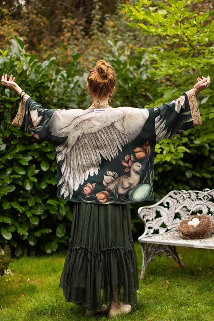 Swan & Feather Cropped Kimono