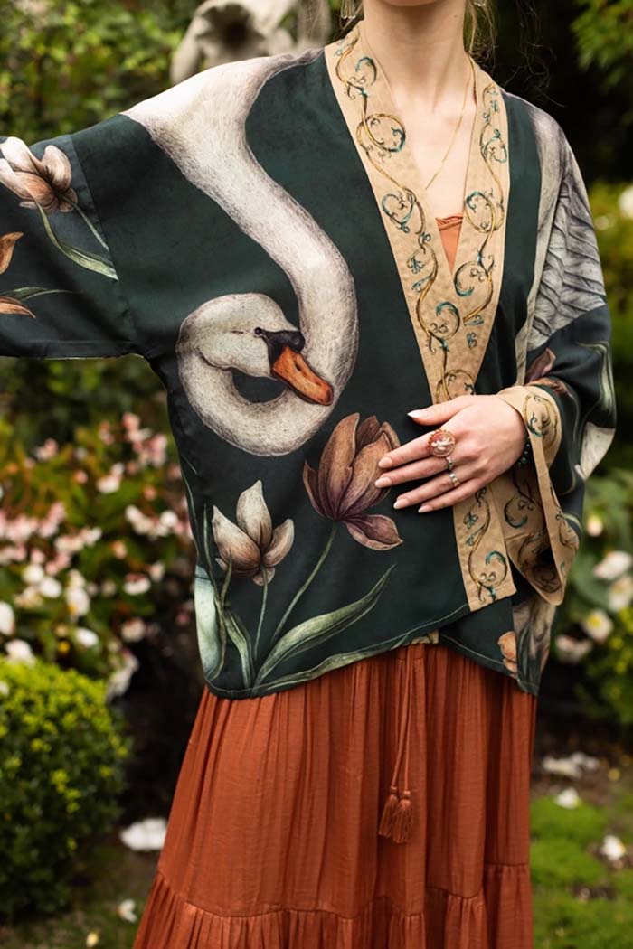 Swan & Feather Cropped Kimono