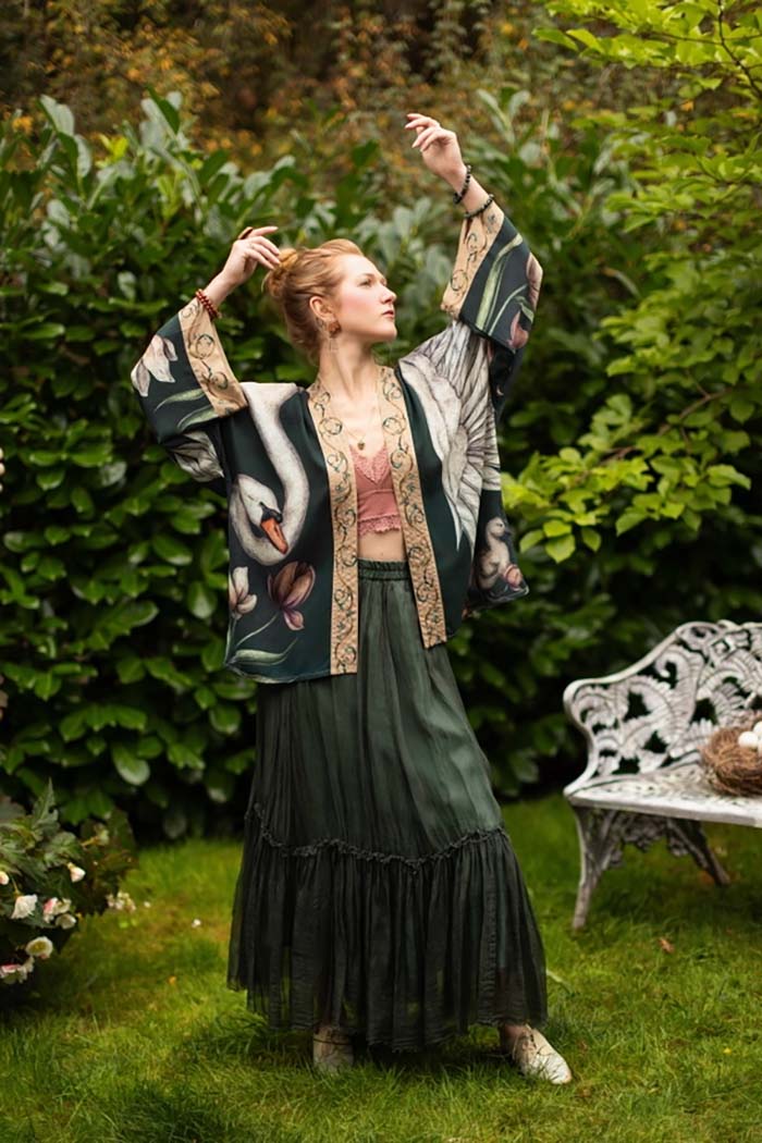 Swan & Feather Cropped Kimono