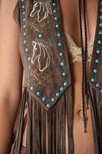 Western Horse Embroidered Fringe Vest