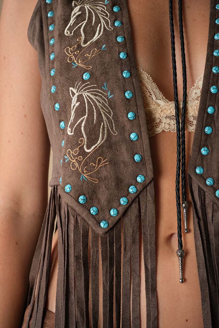 Western Horse Embroidered Fringe Vest