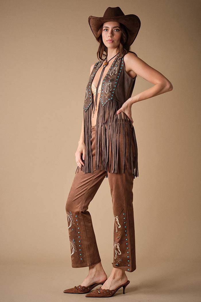 Western Horse Embroidered Fringe Vest