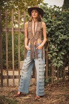 Western Horse Embroidered Fringe Vest