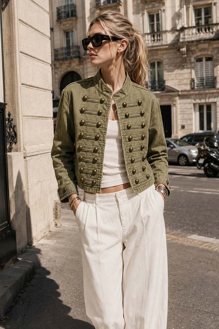 Olive Washed Military Cropped Jacket