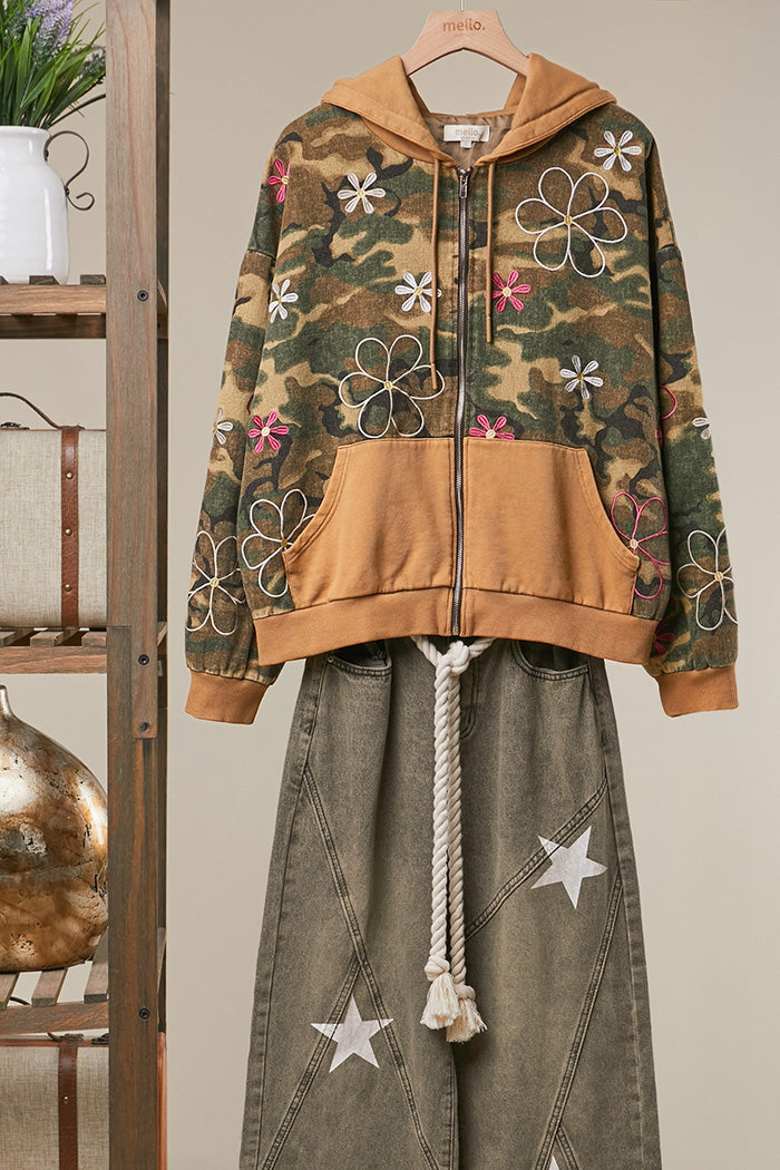 Floral Camo Zip-Up Hoodie