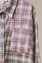 Star Patch Mixed Plaid Button-Down Shirt