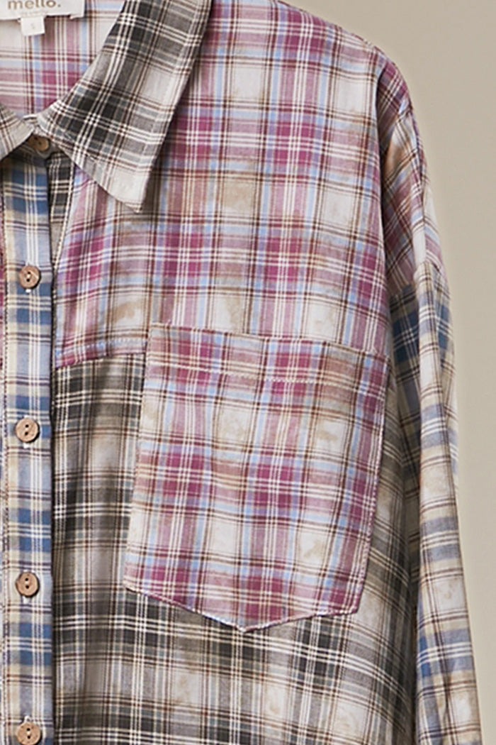 Star Patch Mixed Plaid Button-Down Shirt