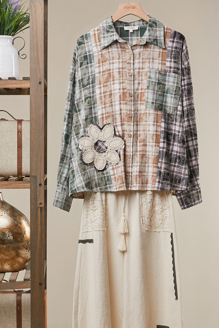 Vintage Patchwork Plaid Flower Shirt Jacket