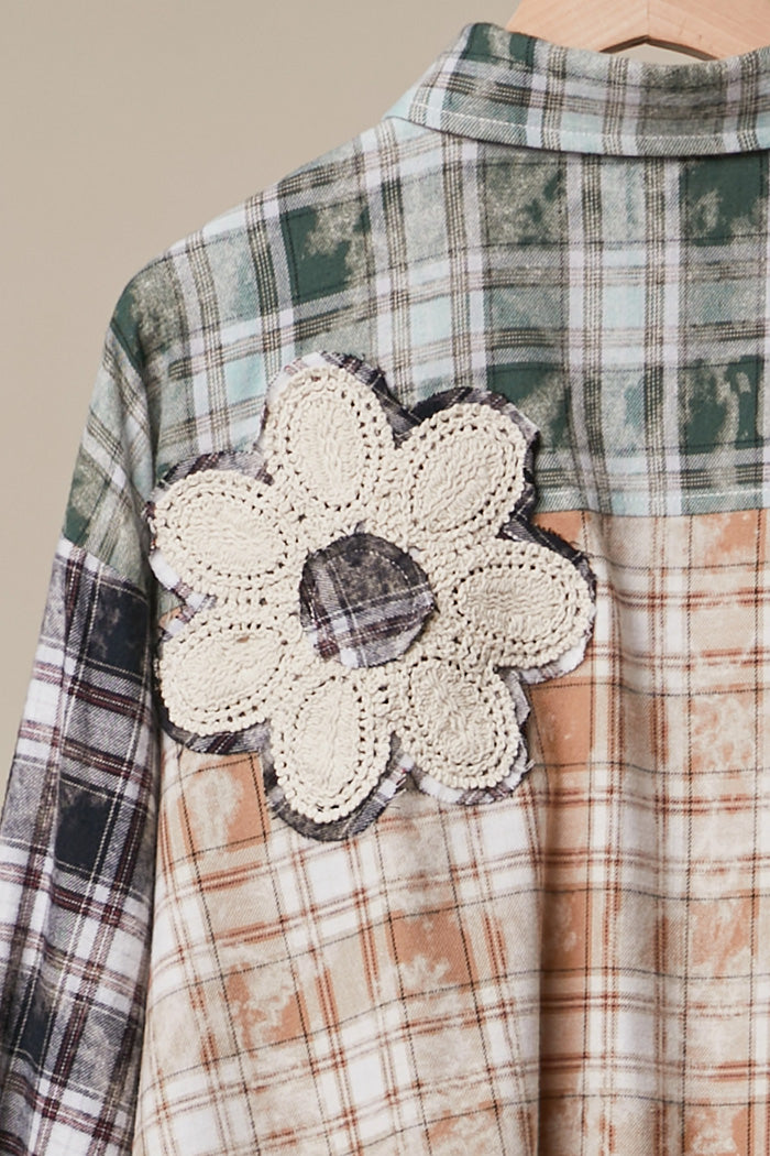 Vintage Patchwork Plaid Flower Shirt Jacket