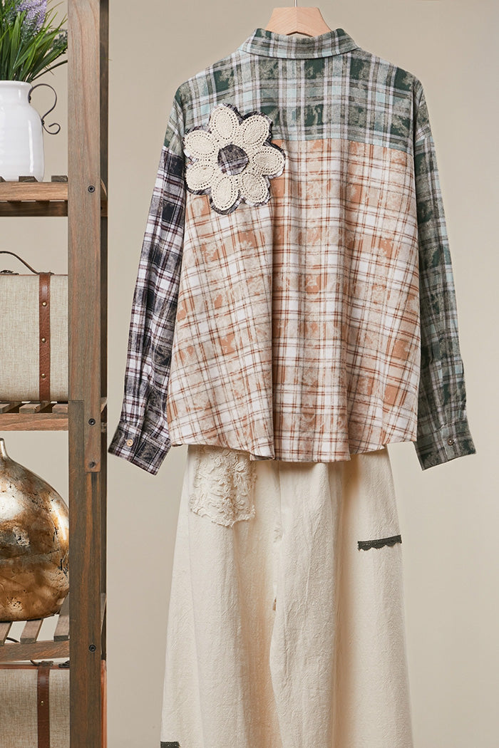 Vintage Patchwork Plaid Flower Shirt Jacket