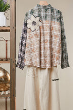 Vintage Patchwork Plaid Flower Shirt Jacket