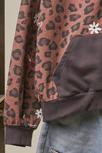 Floral Embroidered Leopard Zip-Up Hoodie Jacket