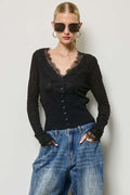 Lace Trim V-Neck Knit Cardigan