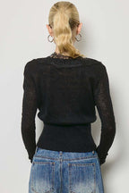 Lace Trim V-Neck Knit Cardigan