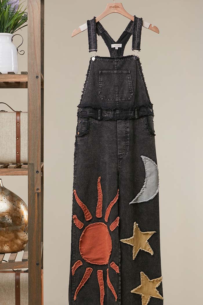 Moon & Star Patchwork Denim Overalls